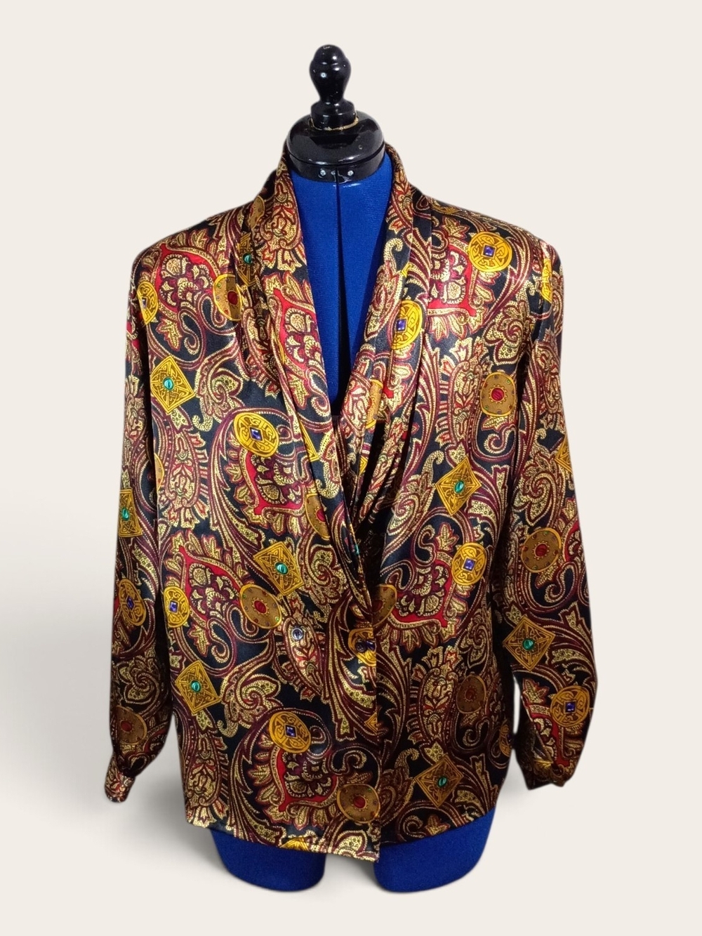 Vintage Satin Blazer Jacket - Gold & Burgundy